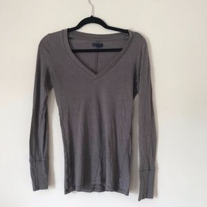 Brown Long Sleeve V-neck Tee